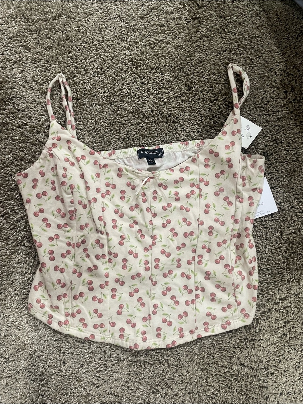Originality Pink Cherry Print Crop Cami